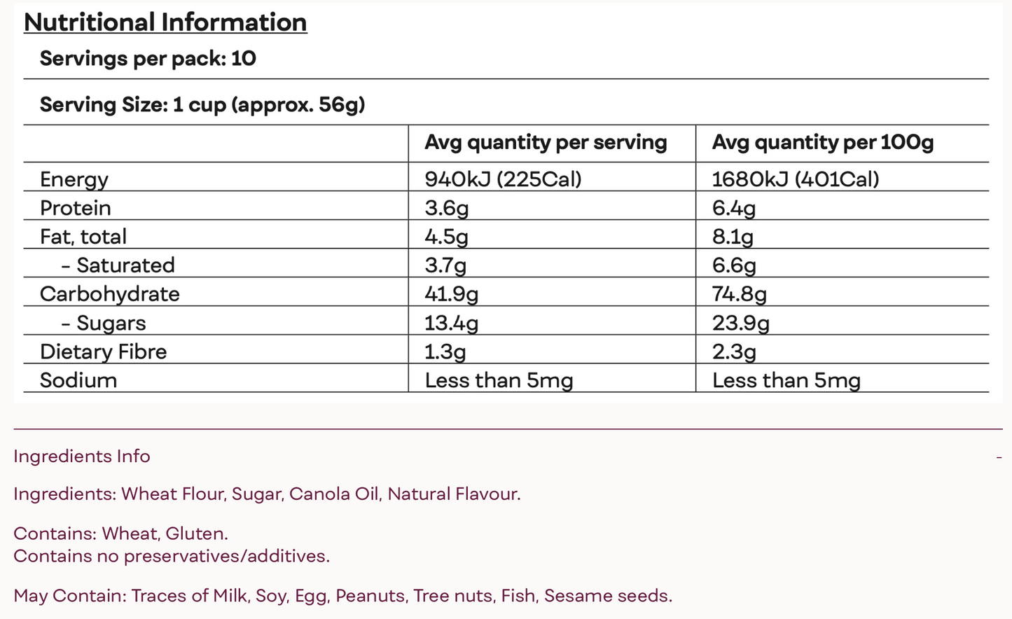twiice cup nutritional info-vanilla