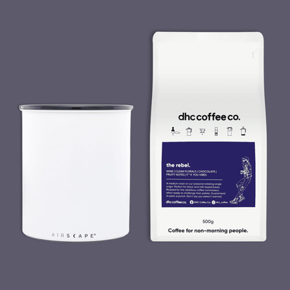 Airscape Kilo 8" Large Coffee Canister + 500g of the rebel coffee - dhc coffee co.