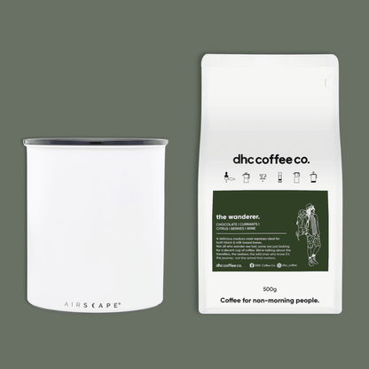 Airscape Kilo 8" Large Coffee Canister + 500g of the wanderer coffee. - dhc coffee co.
