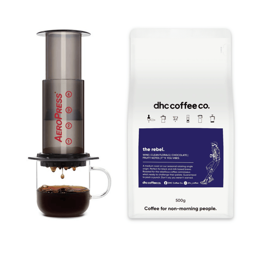AeroPress Original Coffee Maker + 500g of the rebel coffee. Save 10% - dhc coffee co.